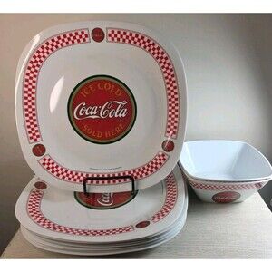 Gibson COCA COLA Plastic SQUARE (2) Bowl/ ( 8)Plate‎ SET